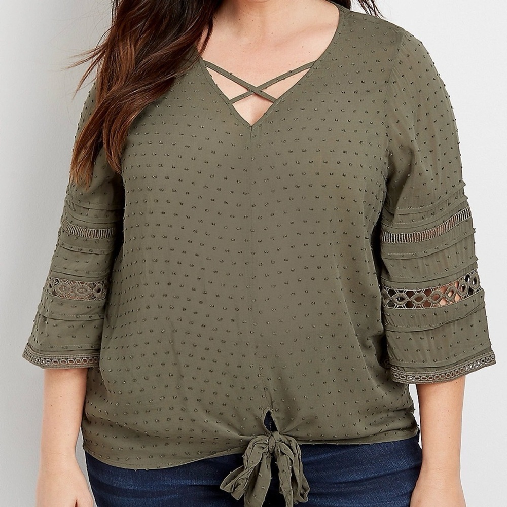 Maurice’s Plus Size Swiss Dot Crochet Sleeve Top | Size XXL